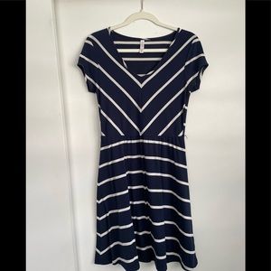 Xhilaration skater dress in M navy with white stripes